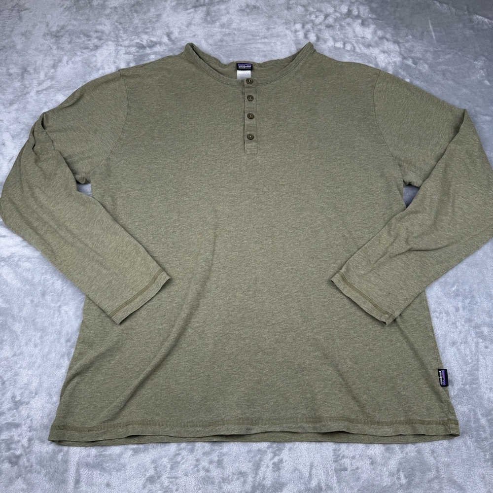Patagonia Organic Cotton Henley Shirt Mens XL Green Long Sleeve